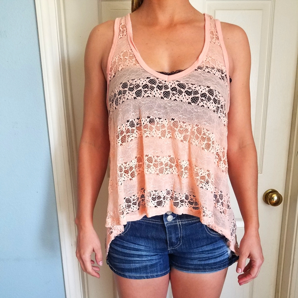 See through lace tank top